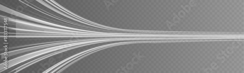 A narrow beam of cold wind bends into a shimmering arc. Light particles flicker softly along its edge. The motion paints a frozen stroke across the background.