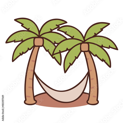 Cartoon palms with hammock representing a relaxing getaway