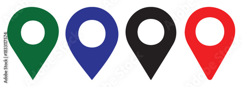 Set of colorful location pin icons simple flat vector design element isolated on white background for maps and navigation apps