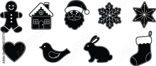 Seamless Silhouette Pattern of Christmas Gingerbread Cookies.
