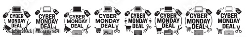 Cyber Monday deal icons vector badges for online shopping promotions isolated on a white background