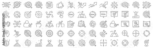 Goal, target achievement line icons