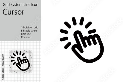 Simple cursor icon, hand icon indicating click or touch selection