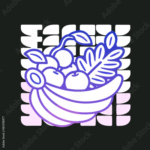 Outline cornucopia filled with fruits and leaves horn of plenty