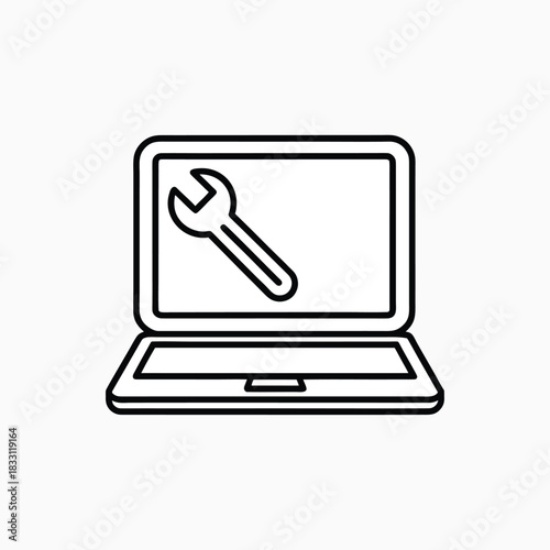  laptop repair a wrench next to a laptop vector template
