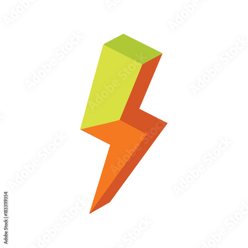 Vibrant three dimensional lightning bolt graphic representation symbolizing energy and power against a clean white backdrop for versatile design