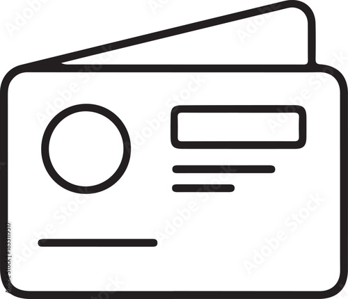 Minimal ID Card Icon for Identification and Access, Simple line-art illustration of an identification card with photo placeholder and text fields, ideal for apps, security systems, and UI design.

