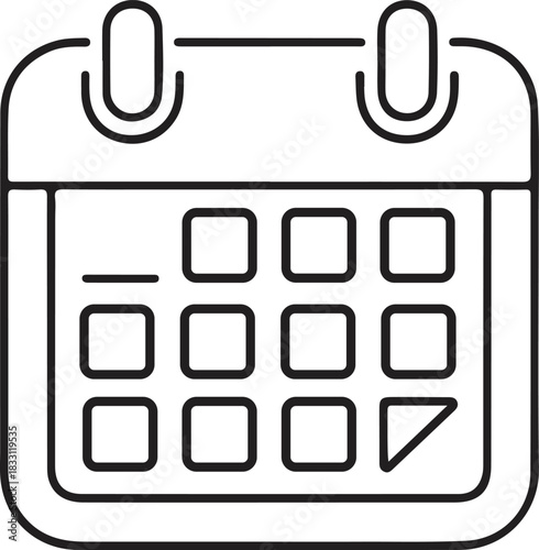 Minimal Calendar Icon for Scheduling and Planning, Clean line-art illustration of a calendar page, ideal for apps, scheduling tools, reminders, productivity interfaces, and modern graphic design proj
