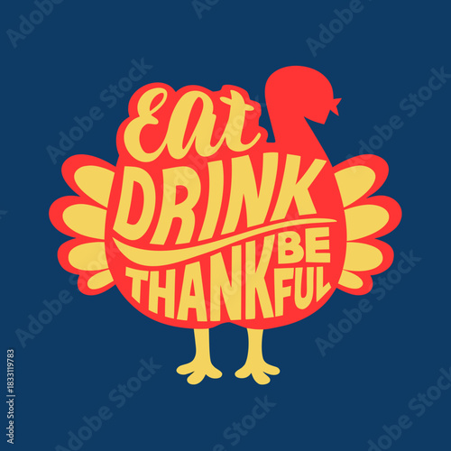 Red and yellow turkey silhouette with text thanksgiving