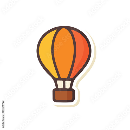 Flat Illustration of Hot Air Balloon in Minimal Travel Sticker Style