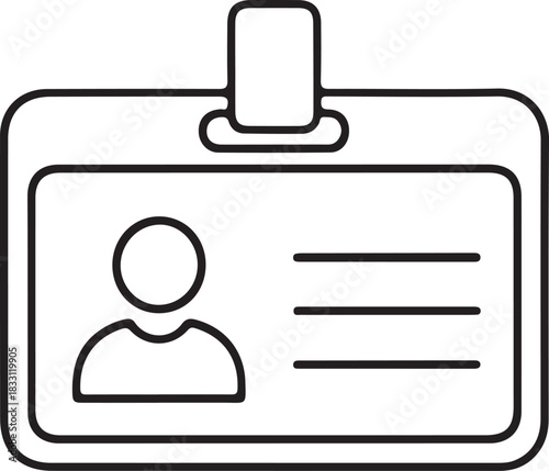 ID badge icon for identification design, Minimal line-art illustration of an identification badge featuring a profile symbol and text lines, ideal for security, access control, or corporate design us
