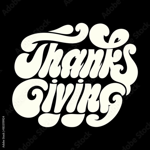 Retro 70s Thanksgiving typography in cream vector