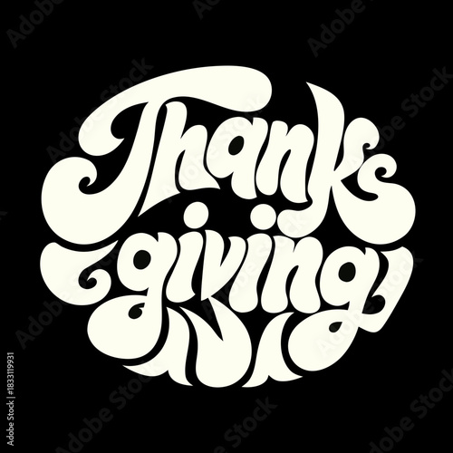 Retro 70s Thanksgiving Typography in Cream vector 1