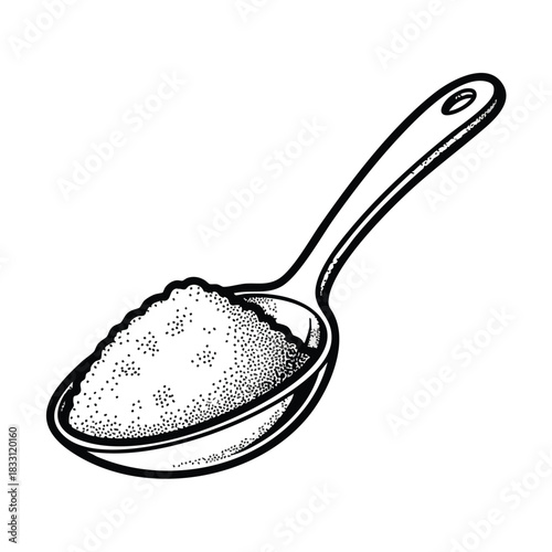 A textured spoon filled with granular ingredients isolated on a white background depicting a culinary element