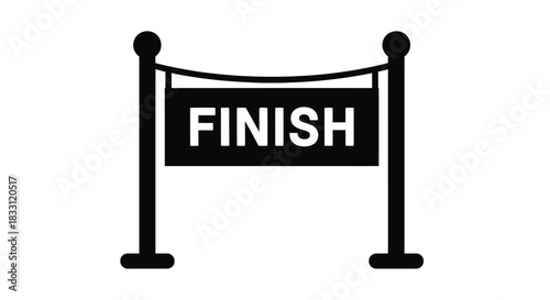 A simple black and white illustration of a finish line banner