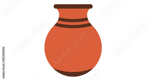 A simple illustration of an orange ceramic vase with dark brown accents