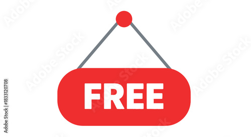 Simple red tag with the word free on a gray cord