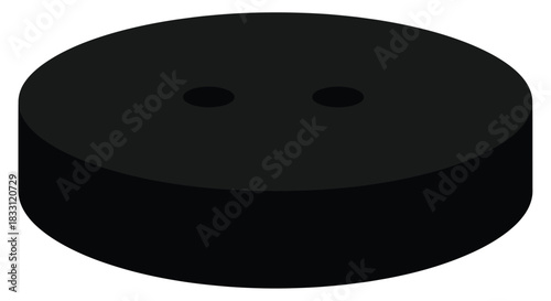 A simple black circular object with two small circular cutouts