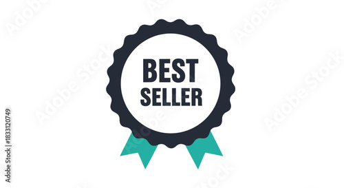 A dark blue and teal best seller ribbon badge illustration