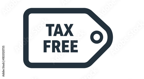 A dark blue tag displaying the words tax free with a small circle