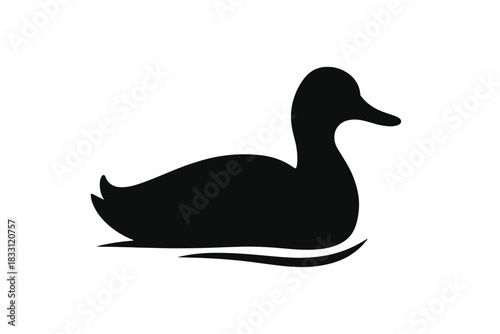 Simple silhouette of a duck floating on water