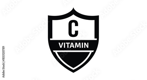 A black shield emblem displaying a white letter c and vitamin text