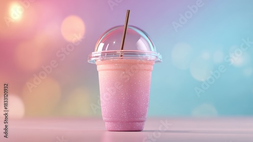 Aesthetic pink drink with straw on blurred background is refreshingly good.