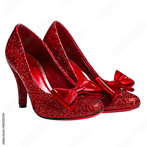 Red Glitter High Heels with Bows isolated on a transparent background 2