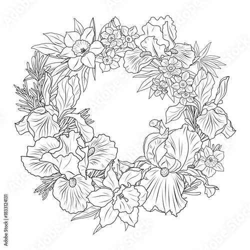 iris and daffodils Easter wreath2