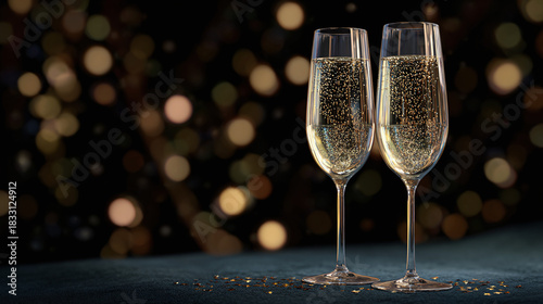 Two Champagne glasses with bubbles, perfect for celebration