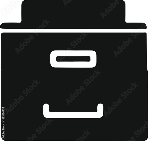 File cabinet drawer archive icon graphic, Minimal black archive drawer icon symbolizing document storage, organization systems, and office file management for digital or print use.

