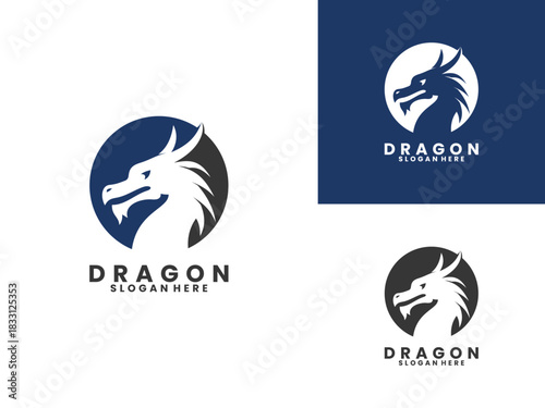 Dragon with circle logo design vector template