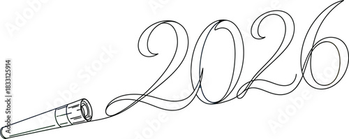 Green marker drawing the year 2026 in a continuous line art illustration