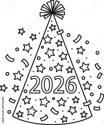 black and white party hat with stars clip art preview