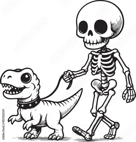 Funny cartoon animal cat skeleton character illustration drawing for Halloween
