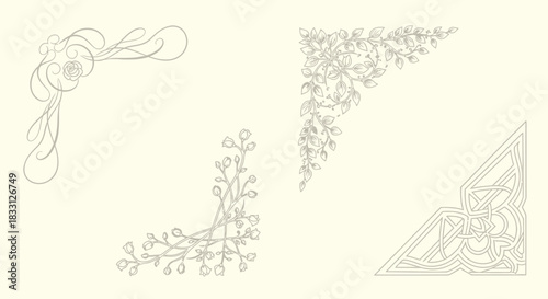 Elegant corner floral designs for cards and invitations on a cream background