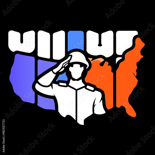 Soldier saluting against U S map graphic salute military