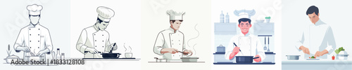 Cute Male Chef Cooking Vector Illustration