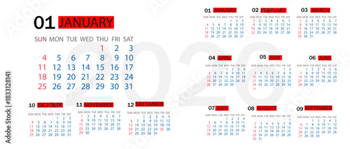 Modern Minimalist 2024 Calendar with Geometric Icons.Clean Monthly Calendar Design Featuring Unique Symbolic Graphic.Elegant 2026 Calendar Layout with Abstract Black-and-Color Icons