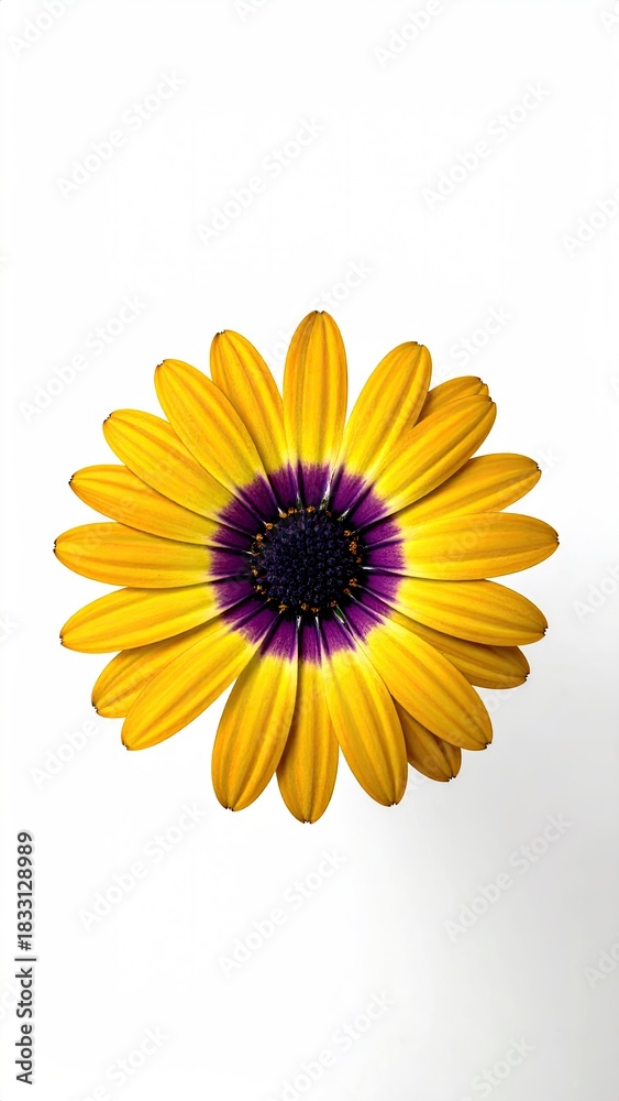 Naklejka premium A vibrant daisy with yellow petals and purple center