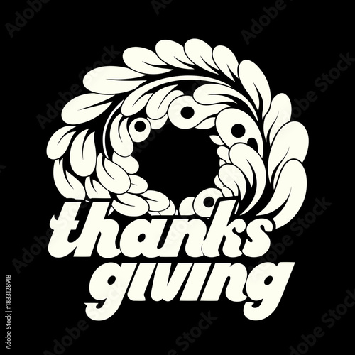 Thanksgiving wreath with cream leaves and text black
