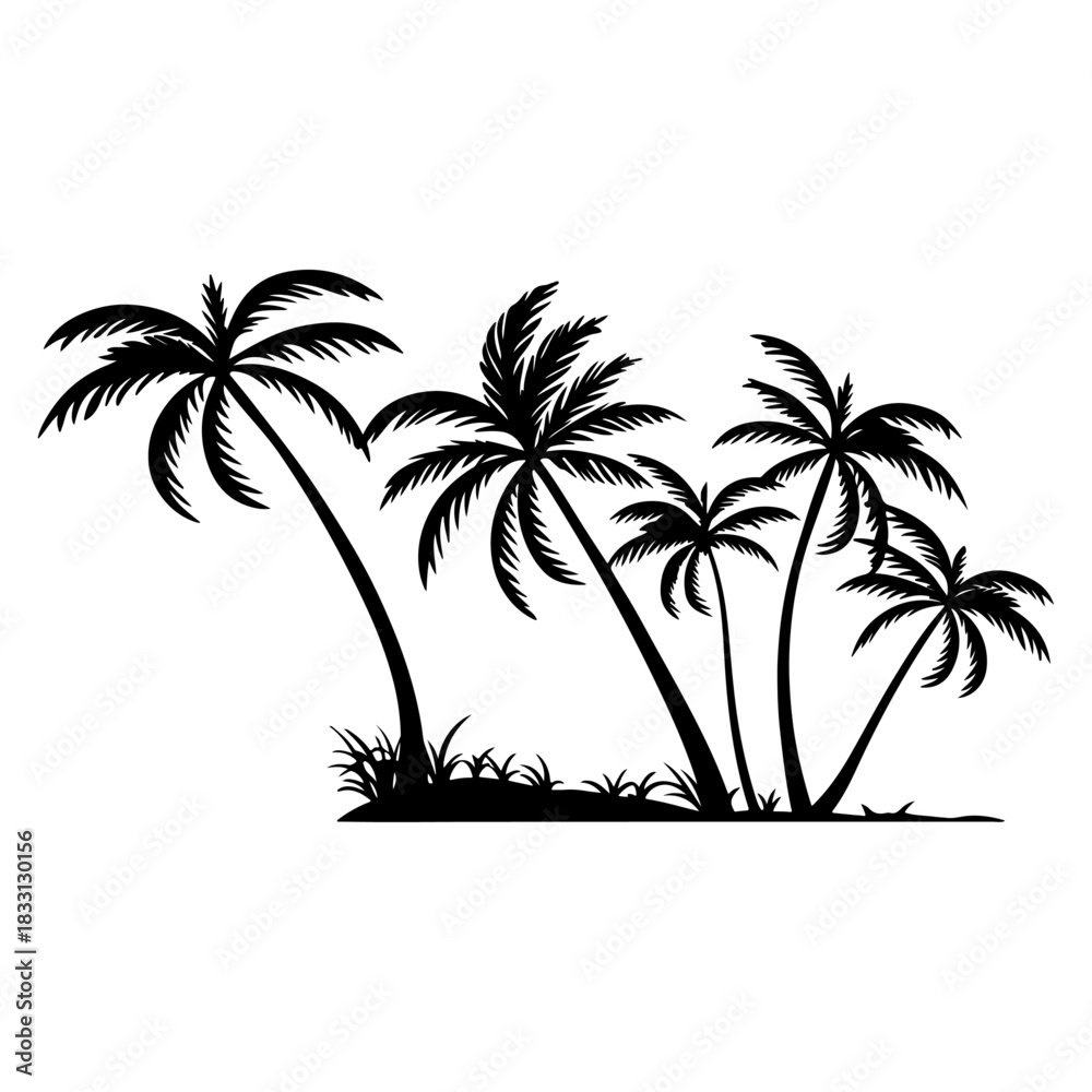 Fototapeta premium Tropical Summer Beach Vacation Surf Scene Palm Trees Ocean Wave Vintage Vector Design