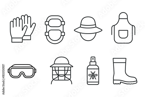 Minimalist Line Art Outdoor Safety Gear, Protective Equipment for Hiking and Camping