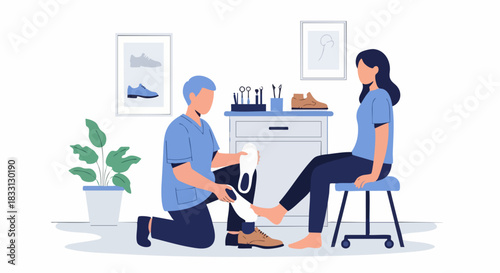 Podiatrist examining a patients foot and ankle.