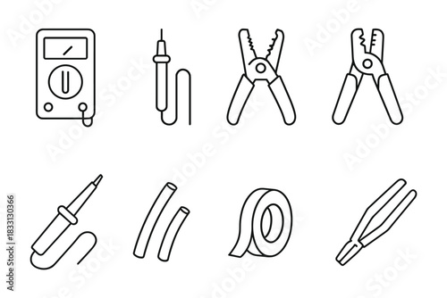 Minimalist Line Art Electrical Tools and Equipment for Wiring and Repair