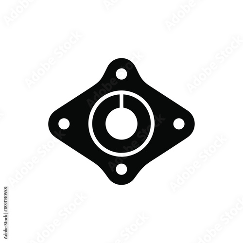 Black silhouette of a circular component with four mounting holes