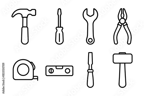 Minimalist Line Art Hand Tools for DIY and Home Repair Projects