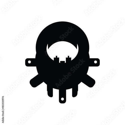 Black silhouette of a circular object with protruding elements