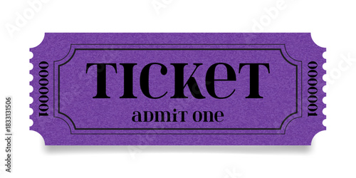 Retro ticket design. Ruffle edges and shadow. Circus, movie or zoo ticket. Purple kraft paper. Vintage design	