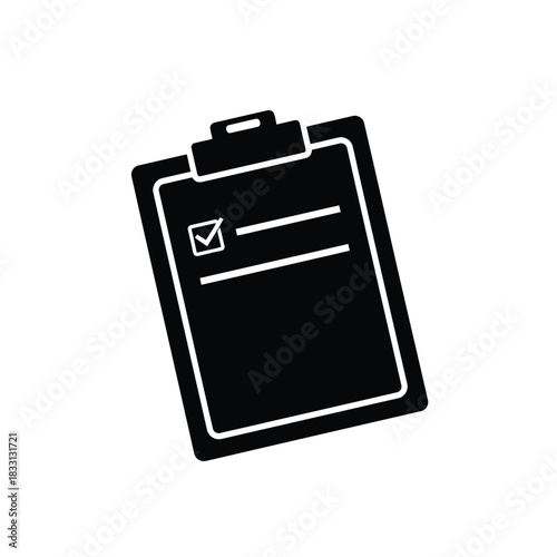 Black silhouette of a clipboard with checklist document